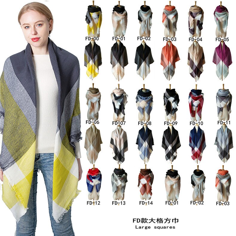 knitted spring winter women triangle scarf plaid warm cashmere scarves shawls luxury brand neck bandana pashmina lady wrap