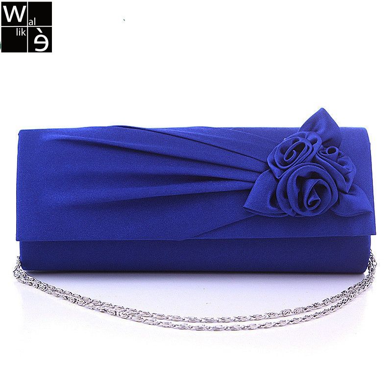Wallike 2017 Moda Satin Evening Partido Prom Casamento Saco Da Bolsa Da Carteira das Mulheres Bolsa Da Senhora Forma Dura Rosas Cor Sólida embreagem
