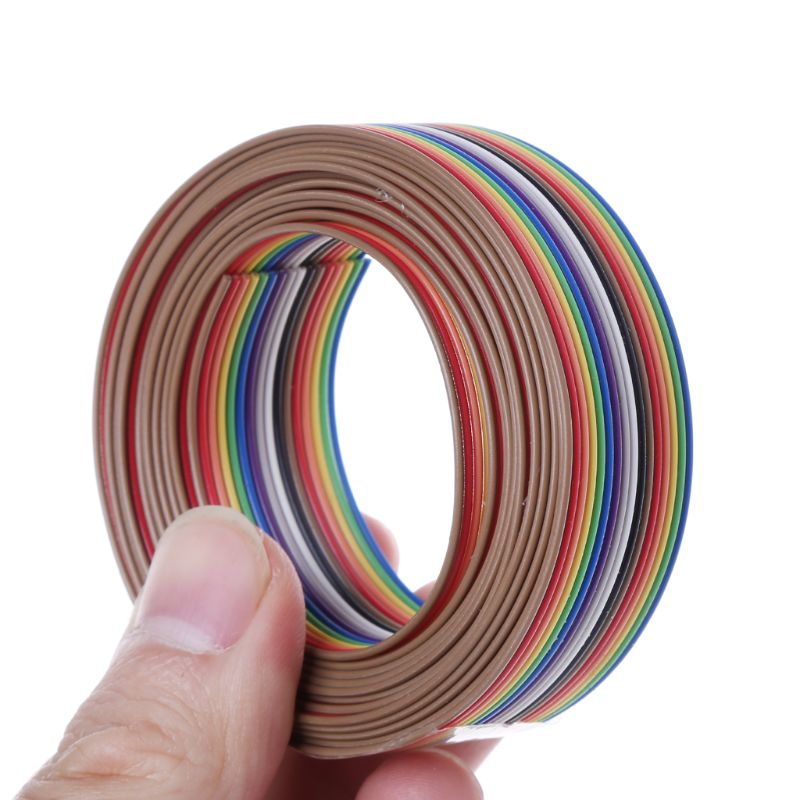 2m 16 Pin Flat IDC Ribbon Extension Cable Rainbow DuPont Wire With 1.27mm Line Pitch Connect Wires