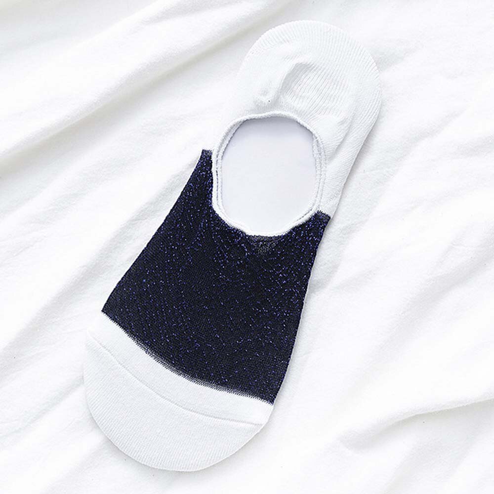 Summer Patchwork Invisible Women Short Socks Slippers Antislip Low Cut No Show Glitter Ankle Sock: white