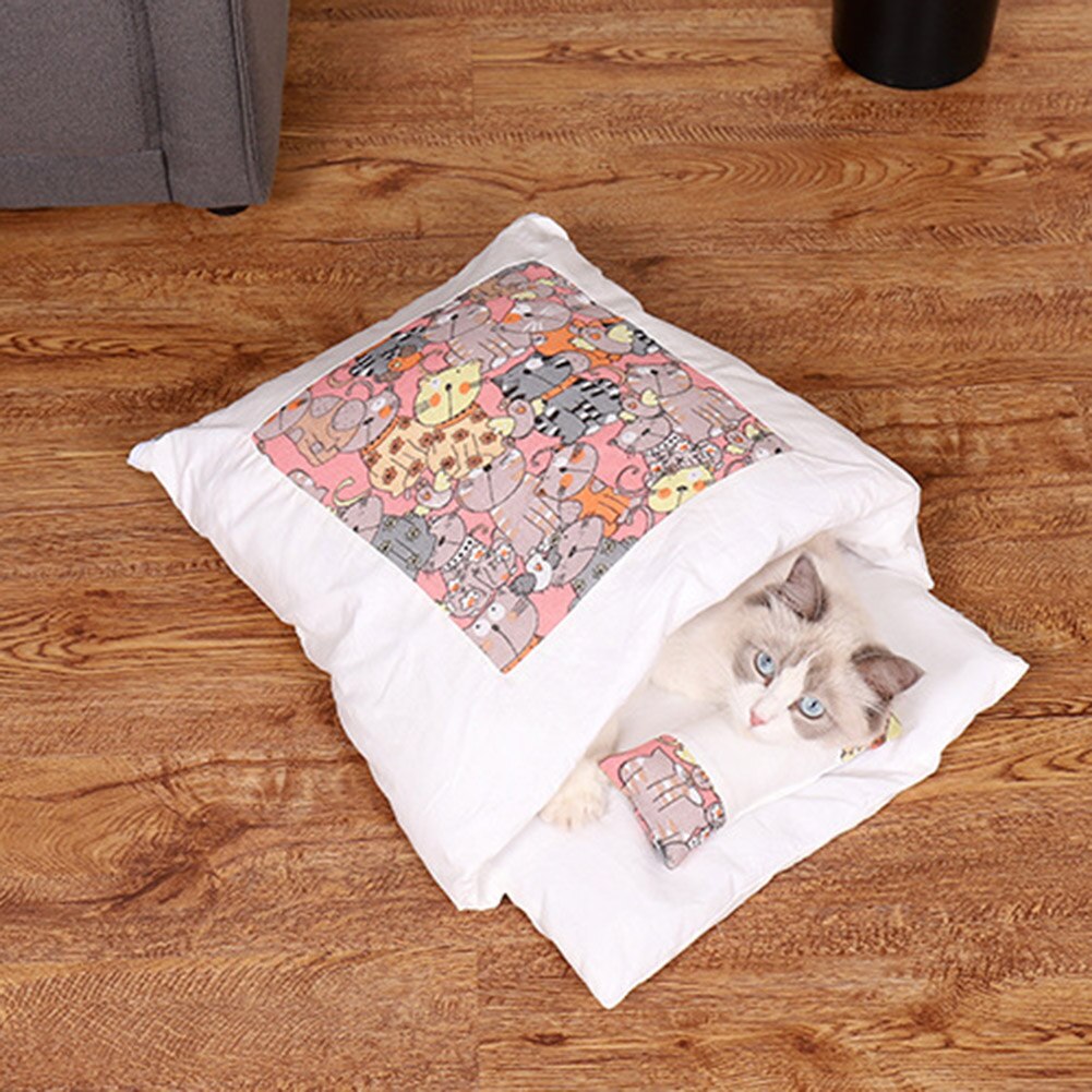 Saco de dormir para cama de gato, felpa, cálido, móvil, Gato de invierno, casa cueva interior para perro, suministros de cama blanda