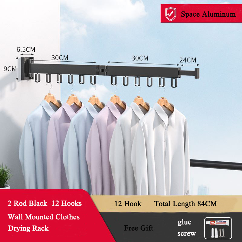 Vouwen Kleerhanger Wall Mount Intrekbare Doek Droogrek Indoor & Outdoor Ruimtebesparend Aluminium Home Wasgoed Waslijn: Light Grey