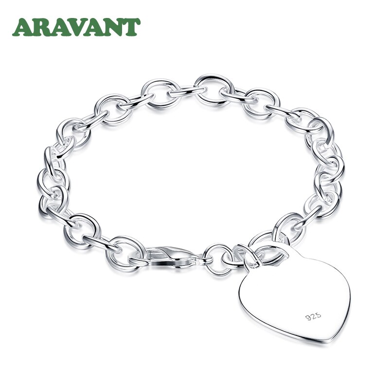 Silver 925 Heart Pendant Charm Bracelets For Women Wedding Jewelry Valentine's Day