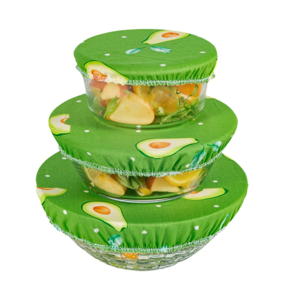 3 Pcs Wasbare Stofkap Herbruikbare Katoenen Kom Cover Servies Kom Opbergtas Vers Houden Doek Picknick Voedsel-behoud: Avocado
