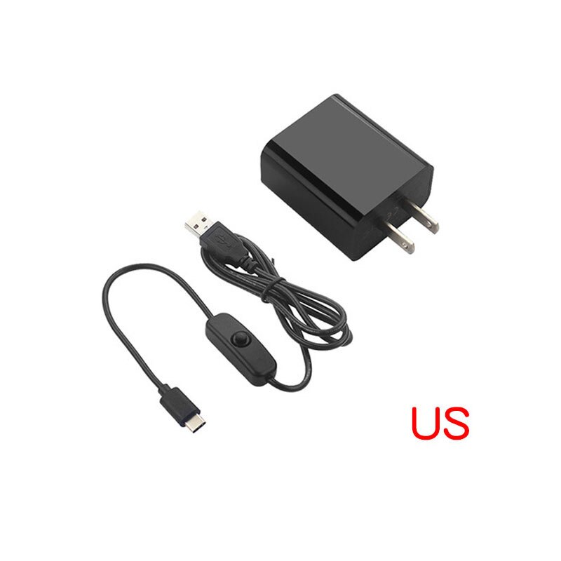 Raspberry pi 4 b adaptador de alimentação 5v 3a fonte de alimentação da ue eua plug 1m interruptor cabo de alimentação usb para raspberry pi 4 rpi170: package 4  US