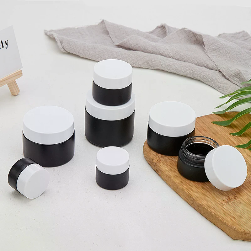 Plastic Lid Empty Jars Black Glass Cream Jar Cosmetic Container 10/30/60g Glass Bottle Make Up Container Travel Cosmetic Jars