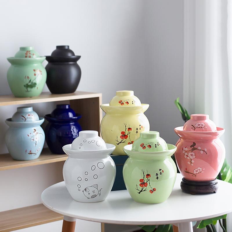 600ml Jingdezhen Keramik Hause Nacht Flecken Gebeizt Gemüse Kohl Lagerung Krug Gurke Flaschen Kimchi Topf Dichtung Lebensmittel Container