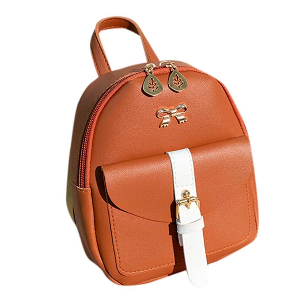 Mini sac à dos sac à bandoulière en cuir synthétique polyuréthane pour femmes pour adolescentes multi-fonction sac à dos femme dames école sac à dos mochila # T1P: Brown