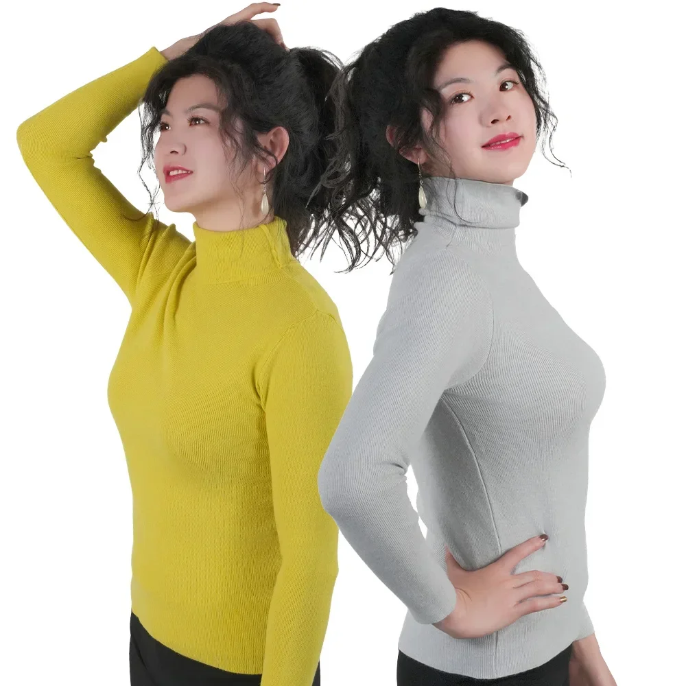 Damegenser vinter varm strikkeplagg med høy krage langermet slanke gensere dame termotopper klær pullover polohalsgensere