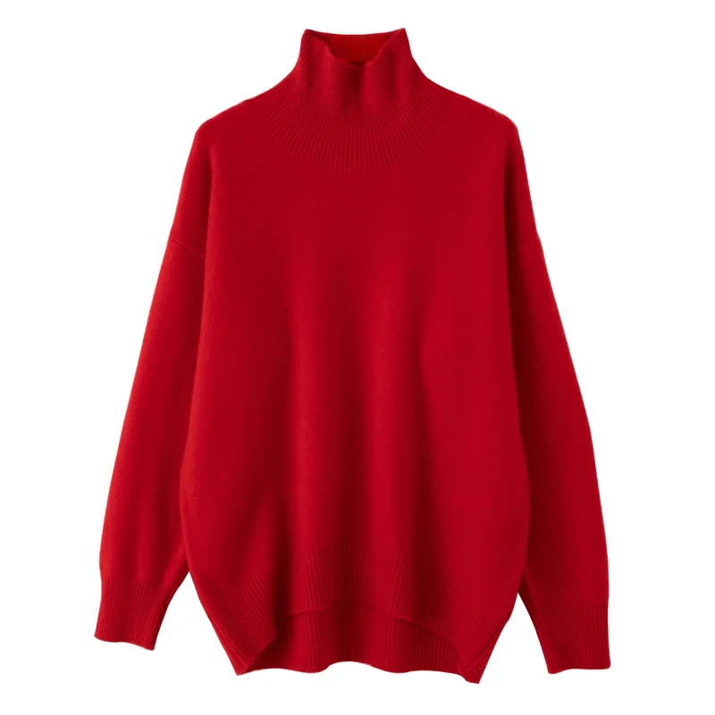 WinvyNee Maglioni da donna 2024 tendenza Dolcevita in lana merino Maglione casuale allentato Capispalla morbidi Maglioni più dimensione A 1103002 A: XL / Rosso