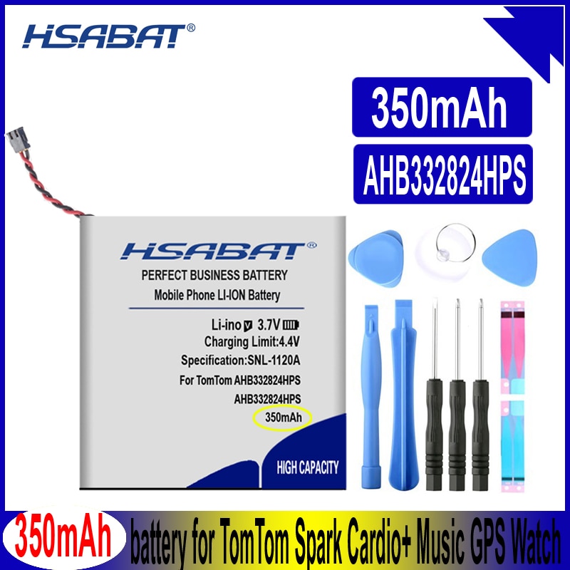 HSABAT AHB332824HPS 350mAh Battery for TomTom Spark Cardio+ Music GPS Watch Li Polymer Rechargeable Batteries