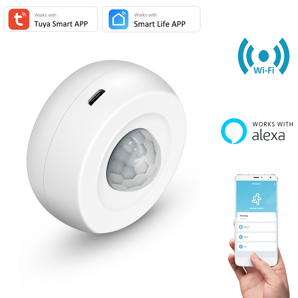 Tuya USB Powered PIR Motion Sensor Detector 360° Detection WIFI Movement Sensor Smart Life APP Home Security Alexa Routine Set