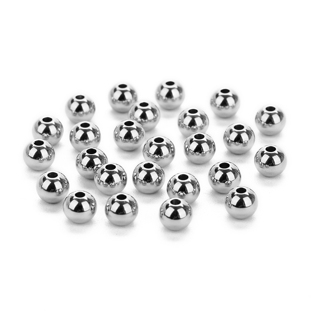 50 stks/partij 2.5/3/4/6/8mm Rvs Big Hole Spacer Kralen Zilver Kleur ronde Zaad Kralen voor Ketting Armband Sieraden Maken: 5mm with 2mm hole