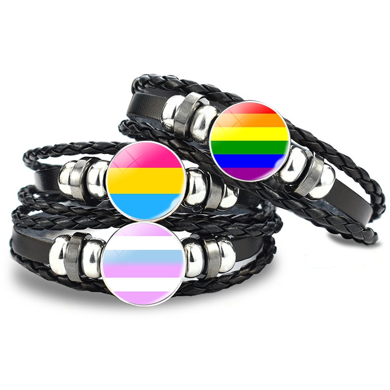 Regenbogen Flagge Lesben Homosexuell Stolz Punk Leder Armbinde Bisexuelle Transgender Stolz Armbinde Männer Frauen