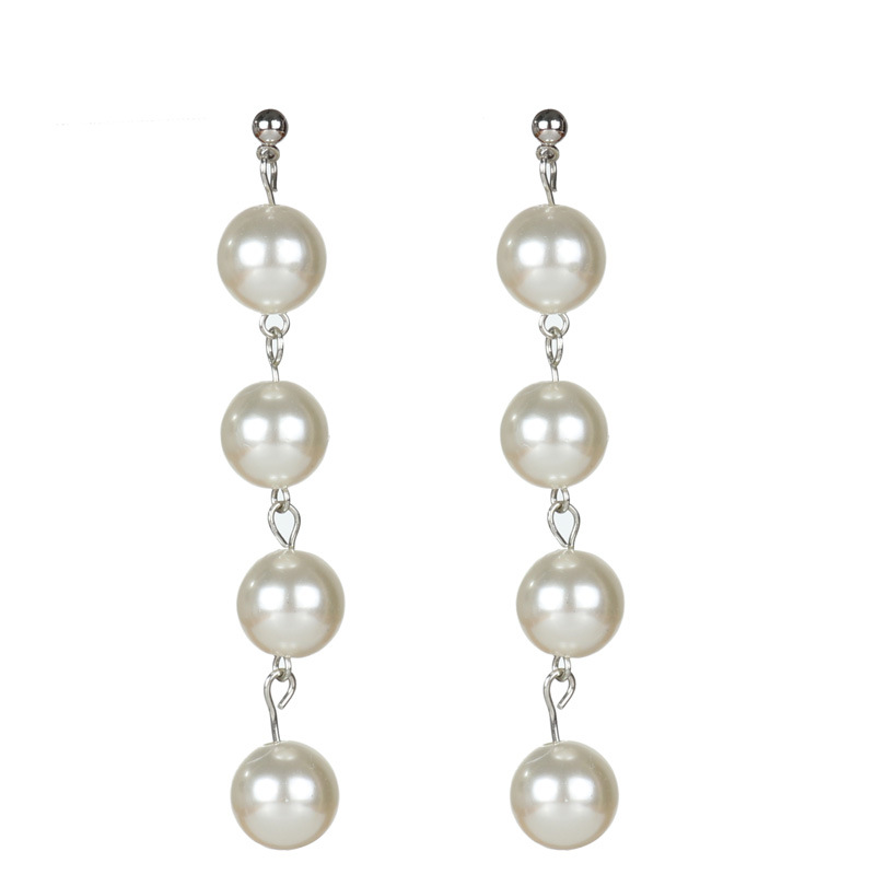 Trendy oorbellen voor dames met imitatieparels, lange oorbellen met witte ronde parels, trouwoorbellen met hanger, koreaanse sieraden oorbellen: Antiek zilver