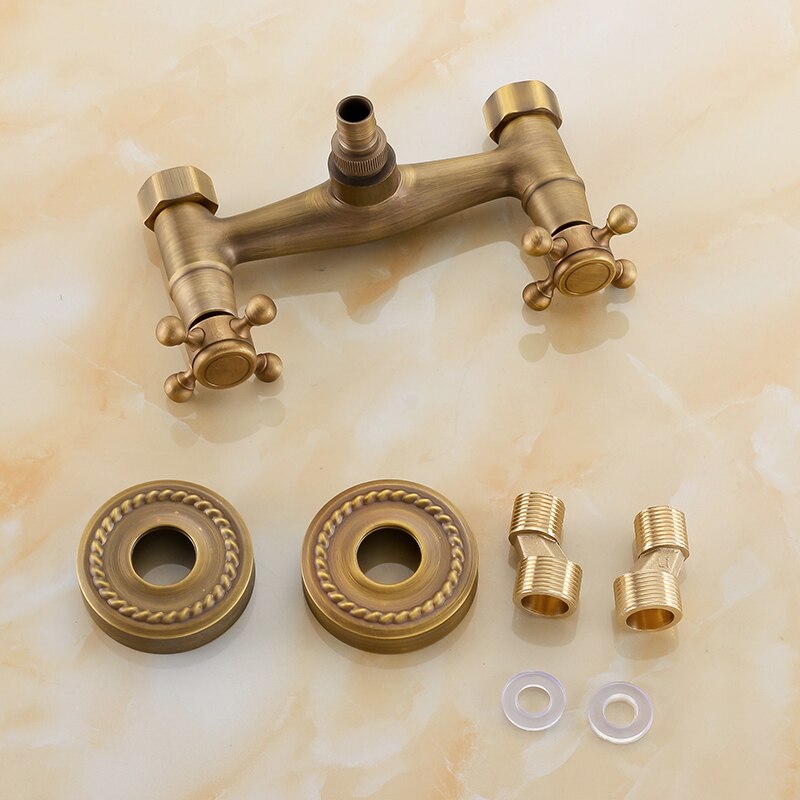 Vidric Antique brass wall mounted bibcock tap for washing machine, Copper Bathroom bathtub faucet mixer tap and cold