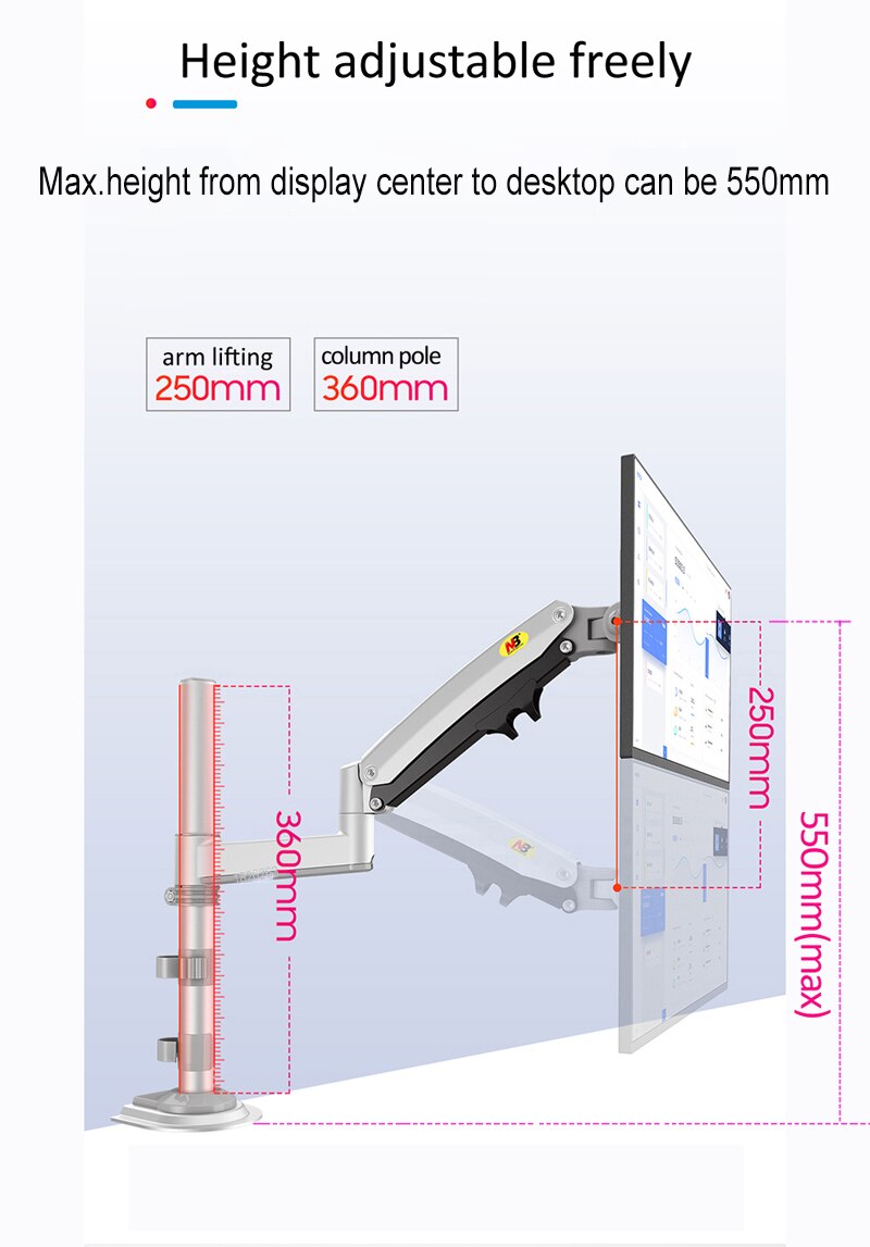 Nb  h180 22 &quot; -32 "kaksoisnäytön pöytätelineen varsi kaasujousi täysliike lcd-televisioteline 2-12kg ergonominen kaksivartinen kiinnike