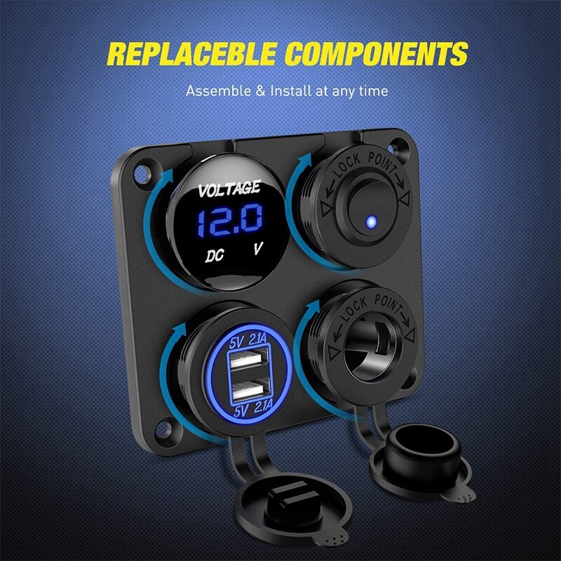 Led Voltmeter Met Dual Usb-poorten & Car Charger Voor Auto/Boot, Led Schakelpaneel, 12-24V Stopcontact Aan-uit Schakelaar
