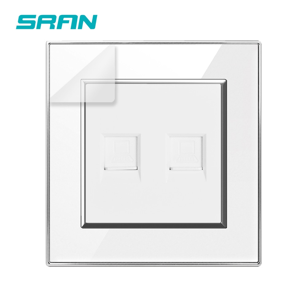 SRAN wall double Internet socket interface RJ45 Crystal acrylic panel 86*86 2 gang computer outlet