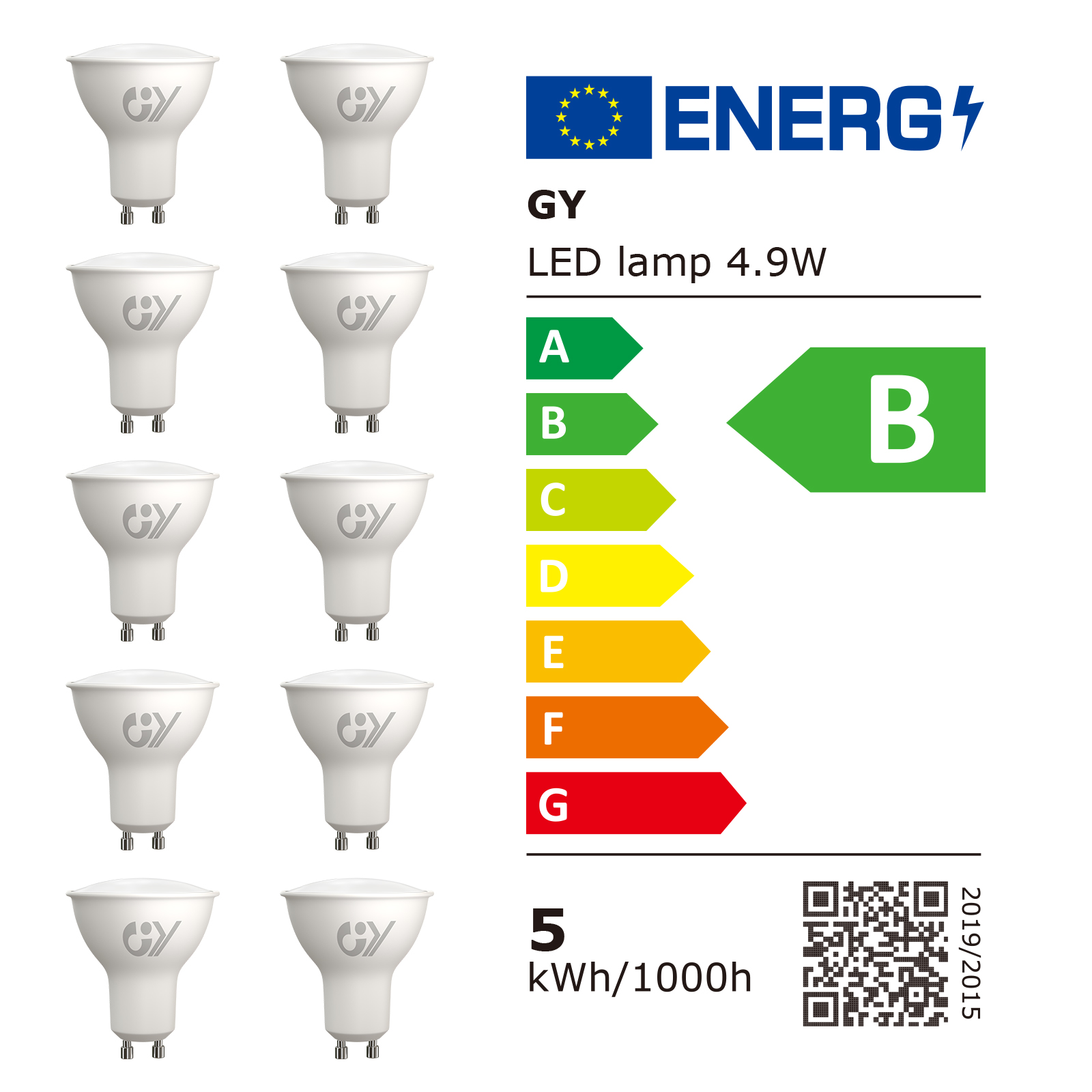 Bombilla LED GY GU10 4,9 W 790 lúmenes, reemplazo halógeno de 80 W, nueva clase de eficiencia energética B, bombillas LED GU10 no regulables