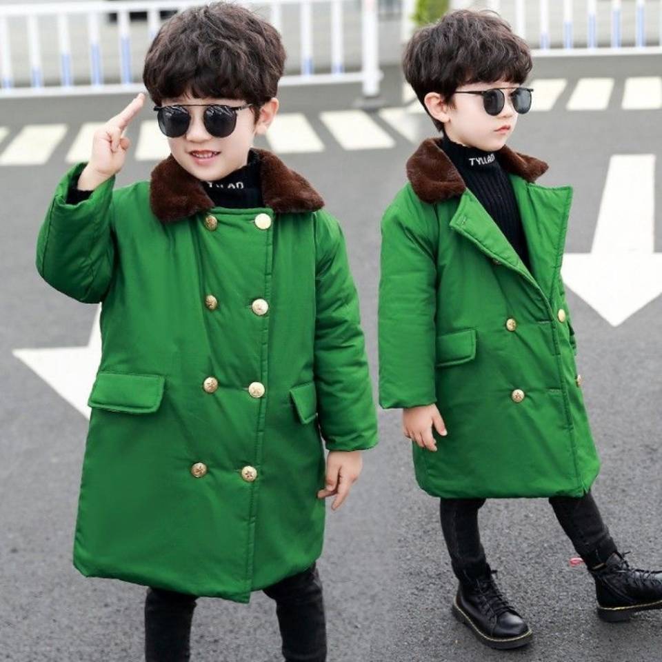 Winter Snowsuit Turn-down Collar Baby Boys Jackets Coat Army Green Color Thicken Windproof Boys Long Outerwear