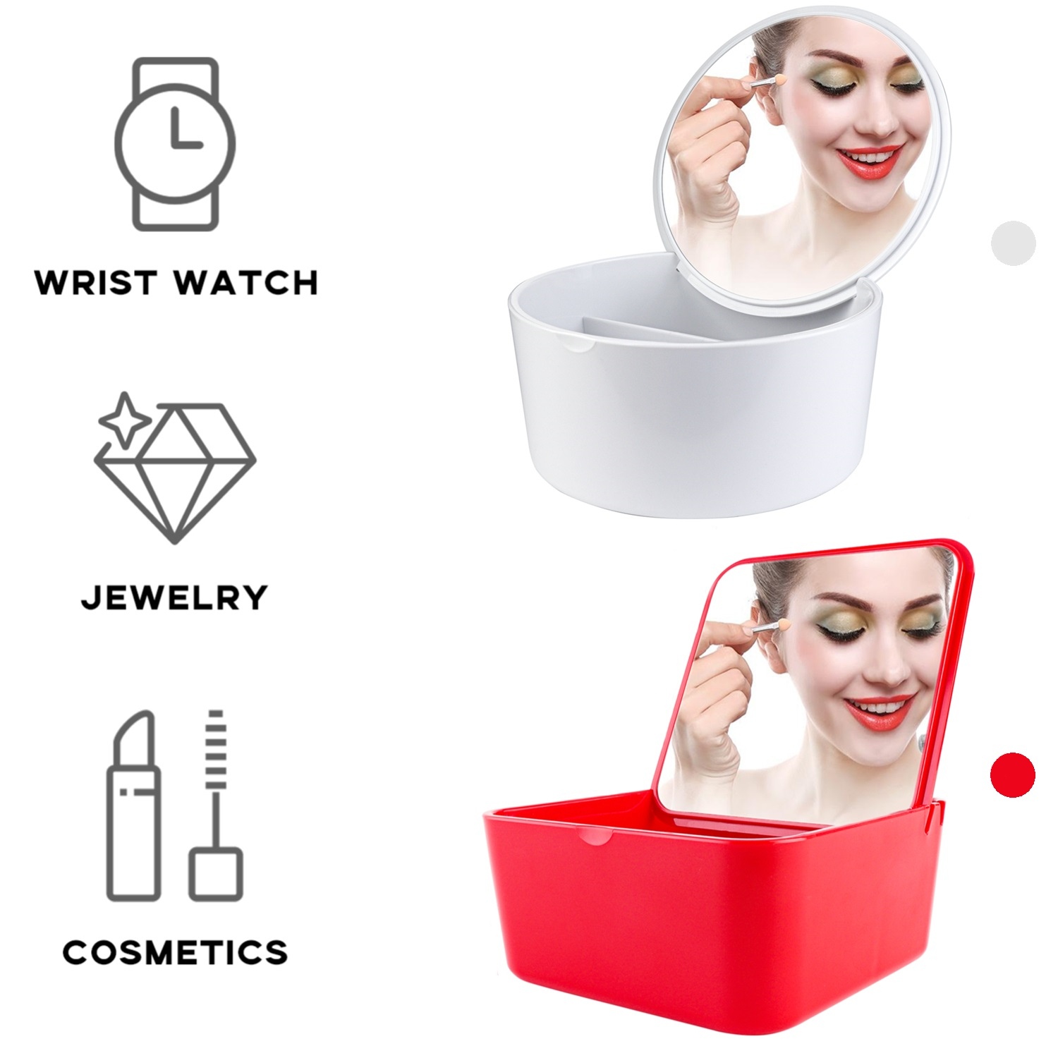 Portable Makeup Mirror Set With Storage Box Container Vanity Mirror Desktop Organizer for Cosmetics