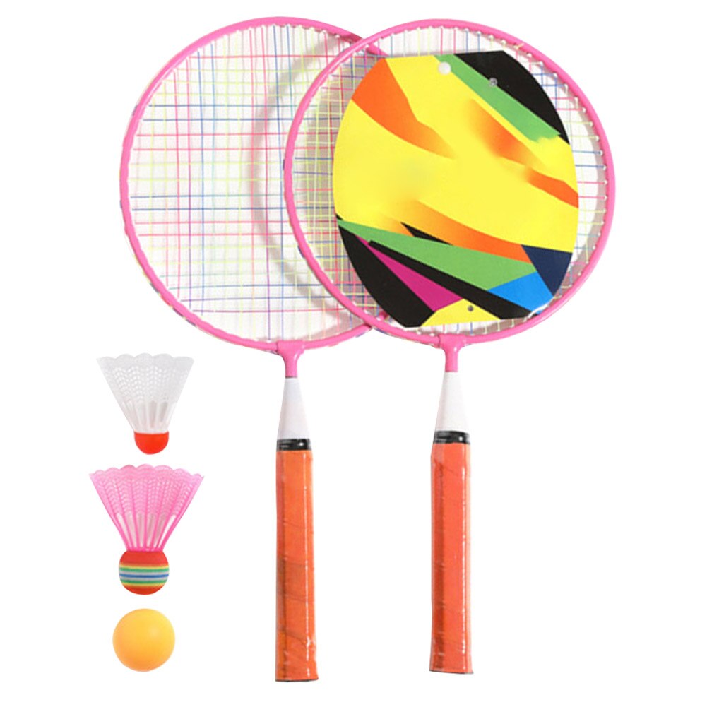 Rygsæk bolde indendørs udendørs med ketsjere børnehave sjovt sport spil anti-slip håndtag legeplads børn badminton sæt: Lyserød