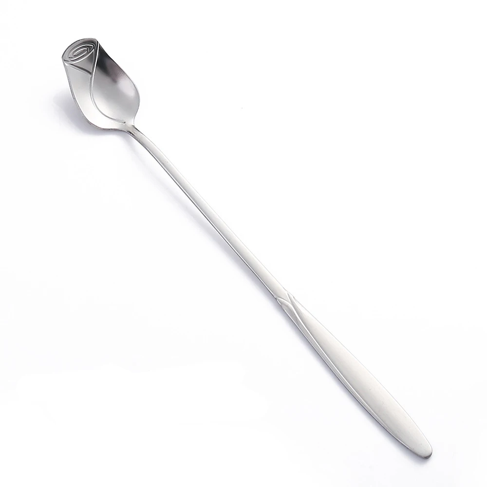 Long Handle Teaspoon Stainless Steel Rose Mixing Spoon Unusual Teaspoons for Dessert Honey Salad Tea Coffee Spoons Year: Brown / L