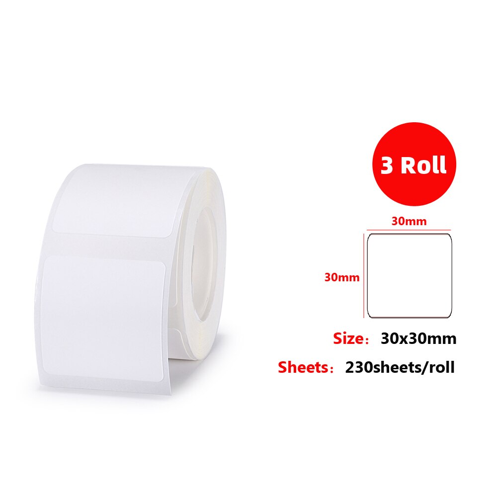 3 rolle Thermo Druck Papier Selbst-Klebstoff Papier Barcode Preis Größe Name Etikett Papier für Niimbot B3S/B11/B21 Thermische Drucker: 30x30 3 Rollen
