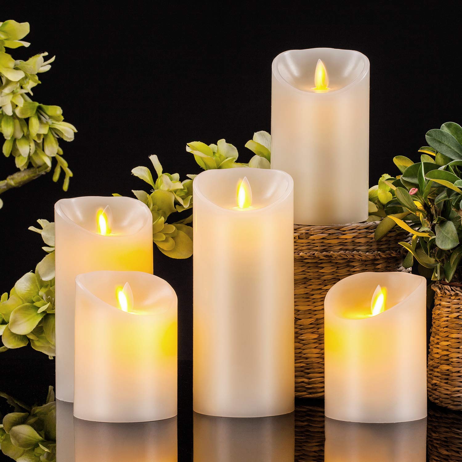 Velas LED sin llama, pilares LED con pilas, cera Real y mecha de llama móvil, vela parpadeante con Control remoto