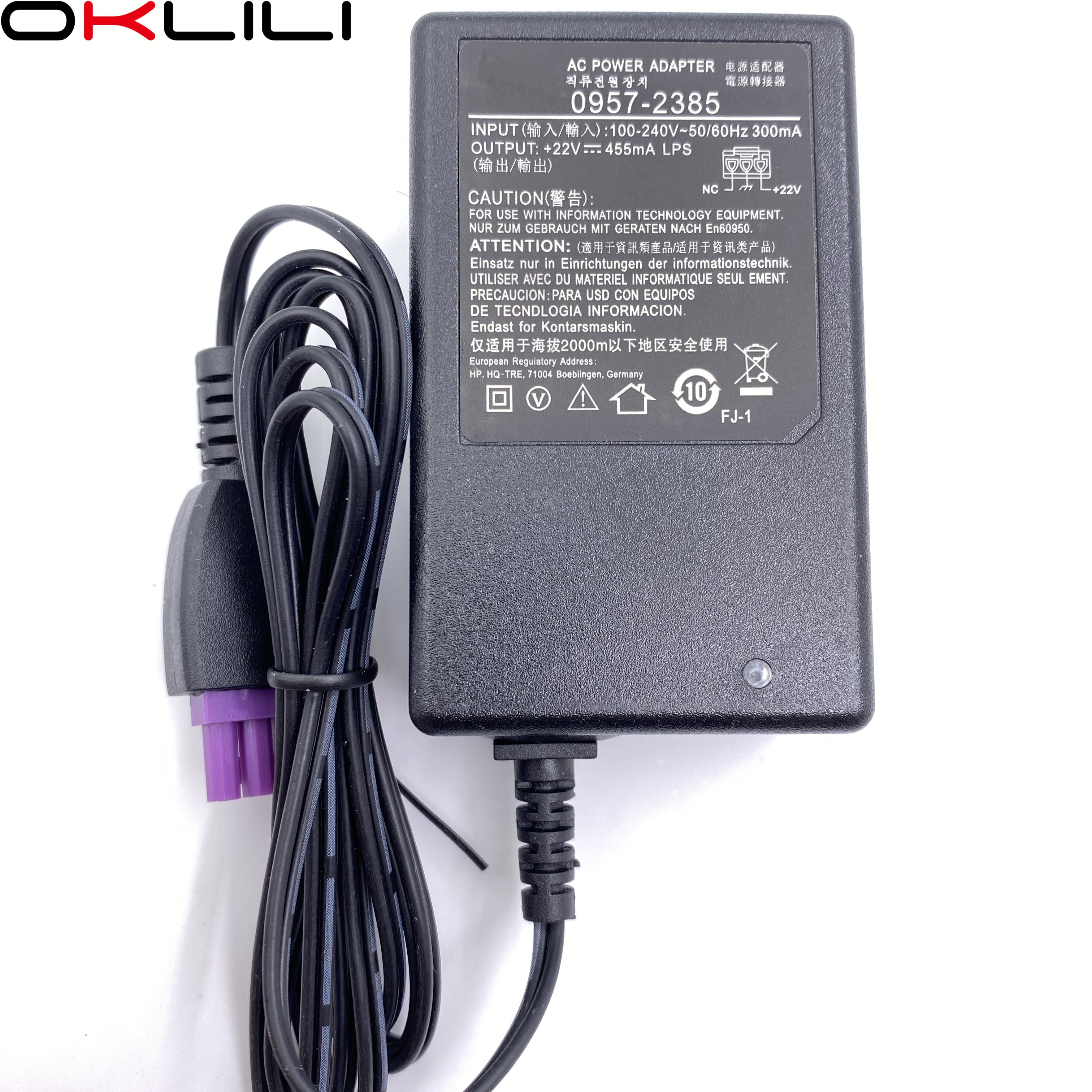 0957-2385 adaptateur secteur chargeur alimentation 22V 455mA pour HP 1010 1012 1510 1512 1513 1514 1518 2515 2540 2541 2542 2543 2544 2546