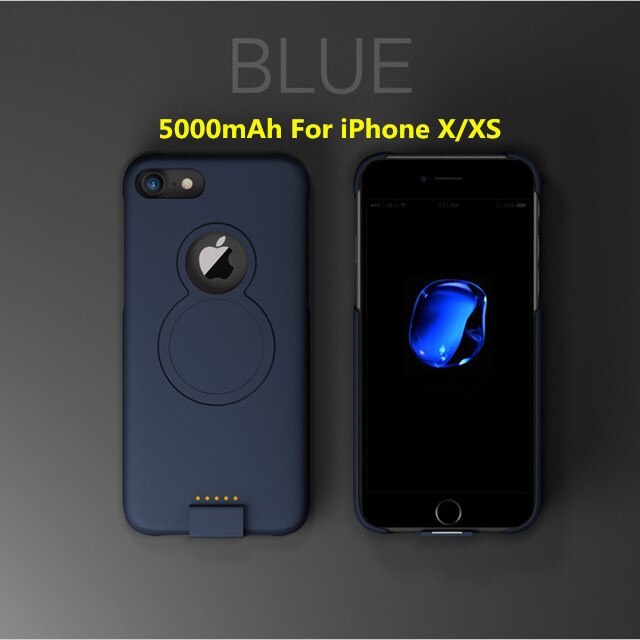 For iP 8/7/6 Extended Phone Battery Power Case For iPhone 8/7/6s/6 Plus Wireless Magnetic Battery Charger Case For iPhone Xs/X: Blue 3