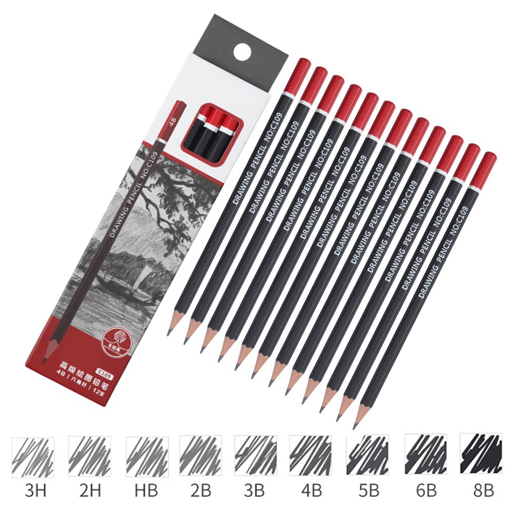 12 Pcs Graphite Sketching Pencils Drawing Pencil Set For School Students Art Tool Non-toxic Sketch Kit