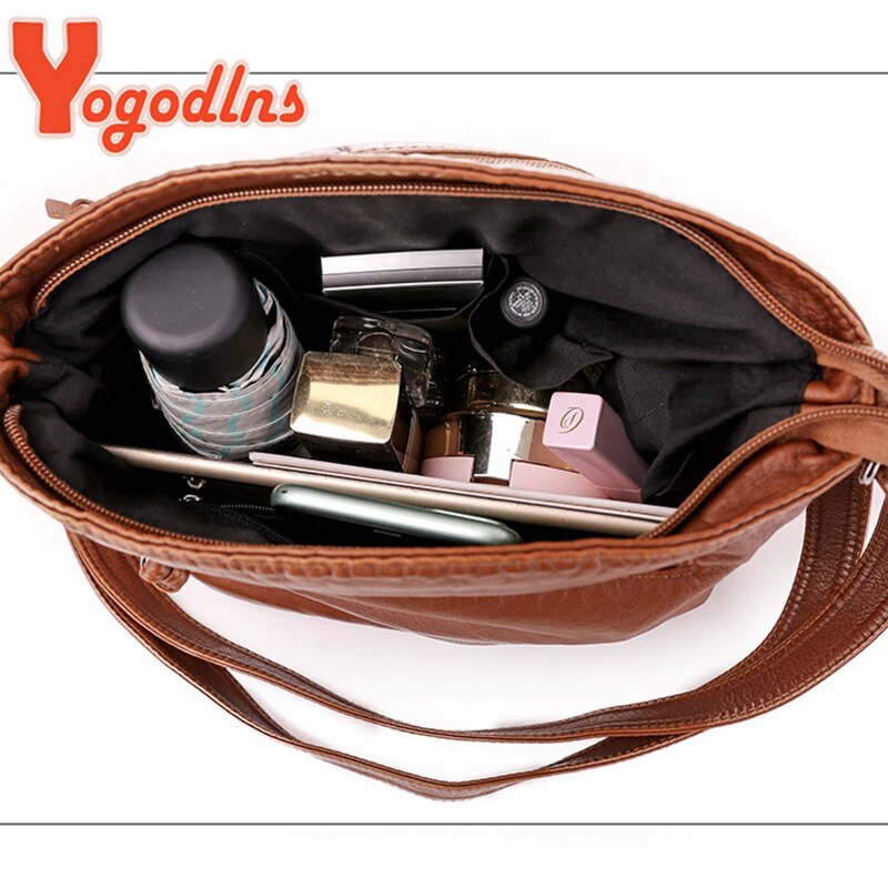 Yogodlns Zachte Pu Lederen Schoudertas Vrouwen Retro Messenger Bag Dubbele Rits Vrouwelijke Crossbody Tas Grote Capaciteit Dagelijks Handtas