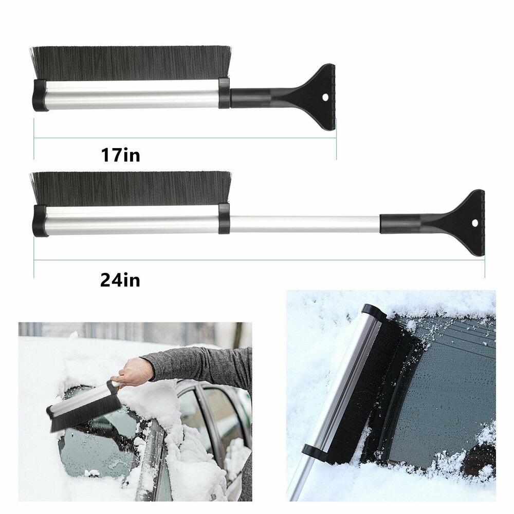 24 inch Uitschuifbare 2 in 1 Ijskrabber Sneeuwruimen met Borstel Voor Auto Vrachtwagen SUV Voorruit Sneeuw Verwijderen Duurzaam bezem Cleaner