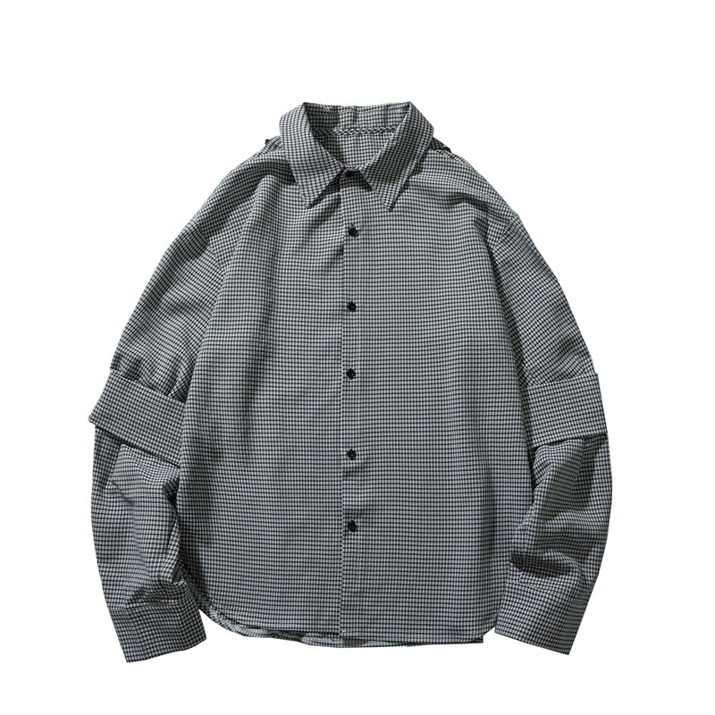 Homme corée Style Vintage Streetwear chemises lâches hommes épissure à manches longues décontracté chemise à carreaux: M
