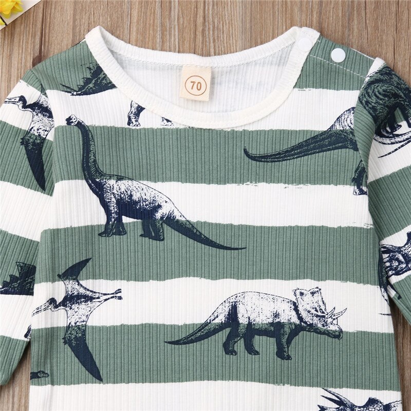 Autumn Baby girls boys printed dinosaur long sleeve ropmer casual brief clothing outfits