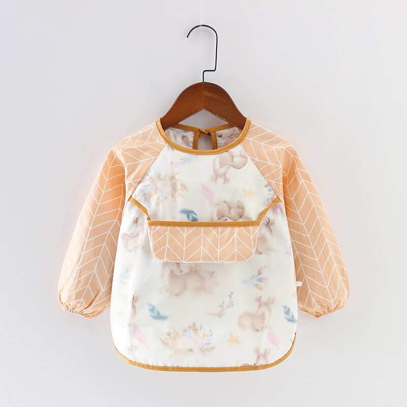 Bavoirs dessin animé à manches longues, tablier avec poche, imperméable, Smock d&#39;alimentation, bavoir en tissu banane pour bébés garçons et filles: coffee