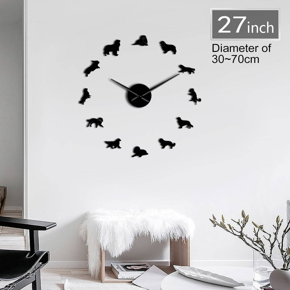 Frameless Cavalier King Charles Spaniel 3D DIY Wall Clock Dog Pet Puppy Shop Wall Art Deco Stickers For Living Room