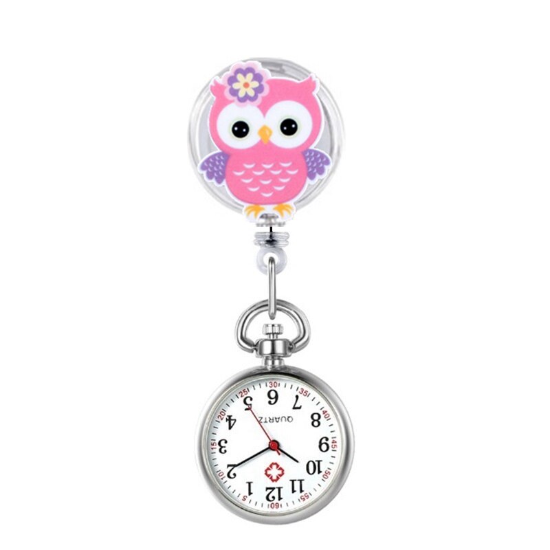 Bella sveglia bella gufo infermiera donne signore medico ospedale orologi da tasca clip spilla distintivo retrattile bobina orologio al quarzo regalo: 3