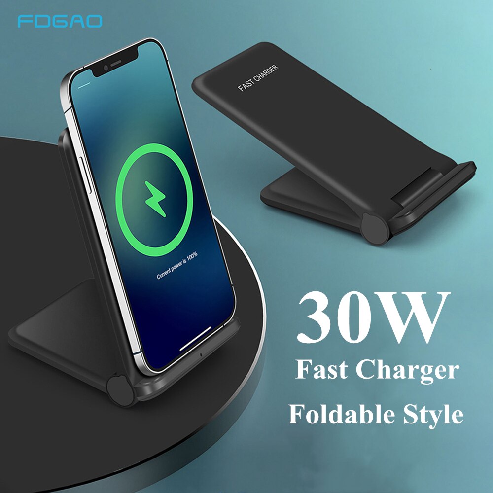 FDGAO supporto di ricarica pieghevole per caricabatterie Wireless Qi veloce 30W per iPhone 12 11 XS Max XR X 8Plus Samsung S21 S20 S10 Galaxy Note 20