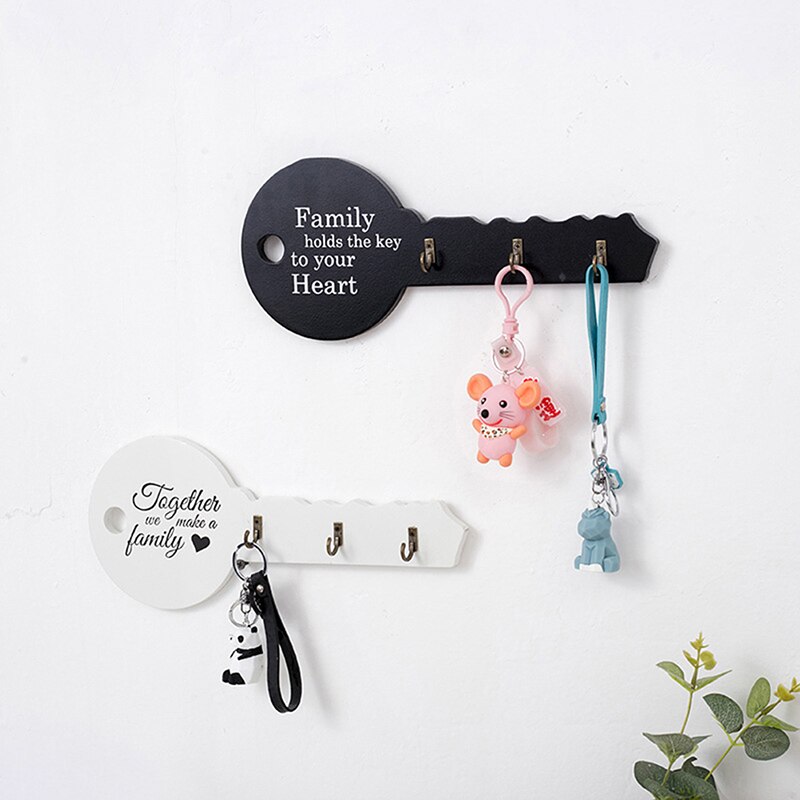 Retro Wood Key Holder Wall Keys Shape Hook Storage Rack Hanger