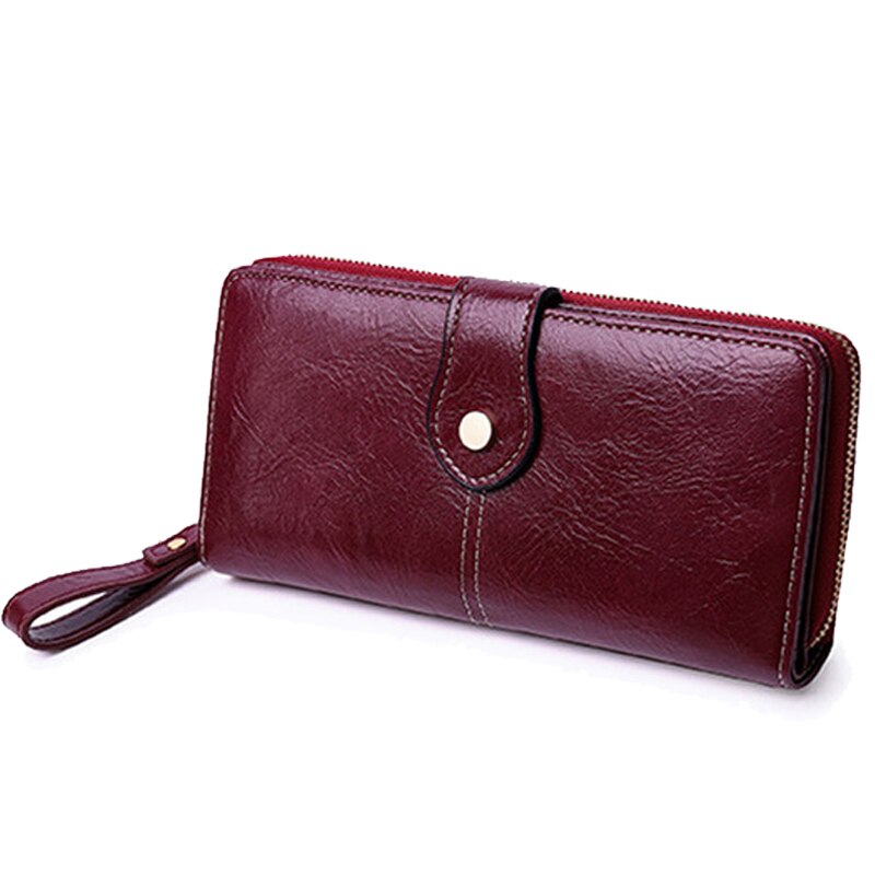 Women PU Leather Wallets Female Long Hasp Purses Multifunctional Clutch Large Capacity Zipper Wallet Phone Purse Card Holder: Style-1 Wine red