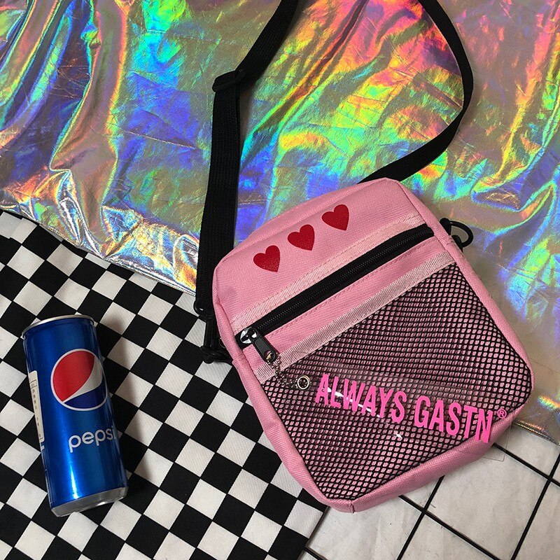 Lettera Ciondolo Ulzzang Del Cuore di Amore di Stampa ottavino mini borsa di Tela lembo Petto/Crossbody/Spalla/messaggero Borsa di skateboard Discoteca hiphop: Colore rosa