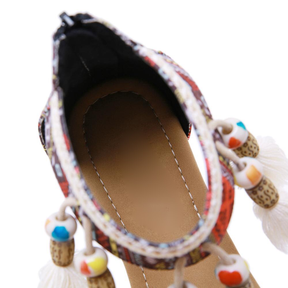 CEYANEAO kobiet czeski Boho sandały etniczne Totem Fringe Tassel ciąg koralik etniczne sandały klinowe HeelCasual płaskie buty Plus rozmiar