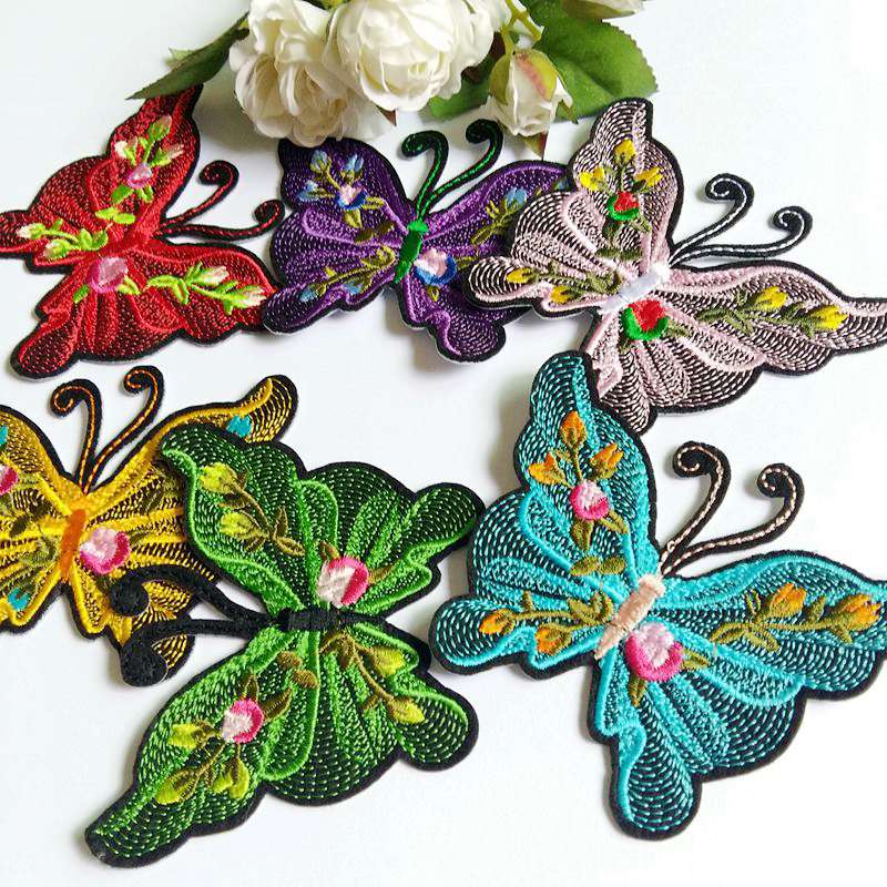 6pcs/lot mix color Sewing Clothes Patch Iron On Embroidery butterfly Patches Hotfix Applique Motifs Sew On Garment Stickers