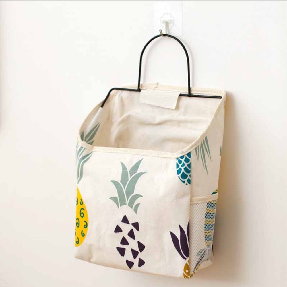 1Pc Lattice Hanging Storage Bag Bedside Storage Organizer Dorm Room Phone Book Magazine Storage Bag Holder With Hook Bed Pocket: Pineapple
