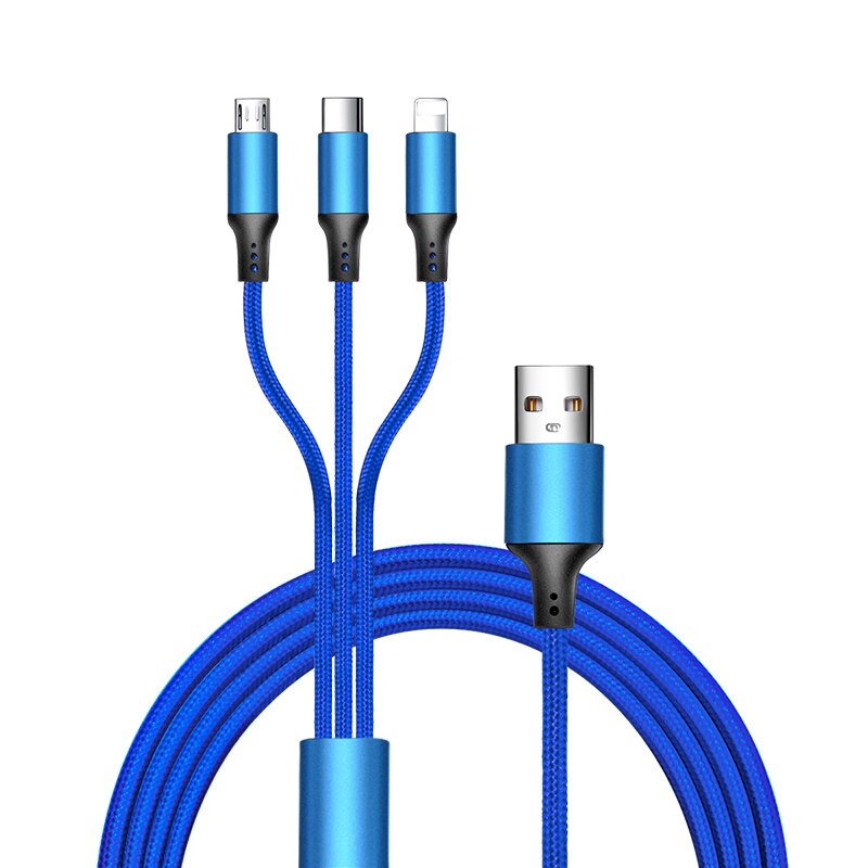 Cabo usb micro usb tipo 8 pinos 3 em 1, cabo para celular iphone xs max xr cabo de dados 3a de carregamento rápido: Blue