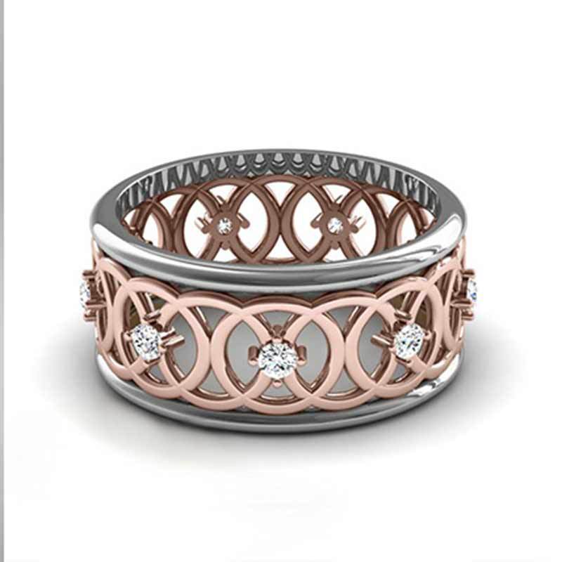 Huitan Come Ring Band Fancy Cross C Two-Tone Ring For Women Hollow Out Pattern Jewelry Factory Direct