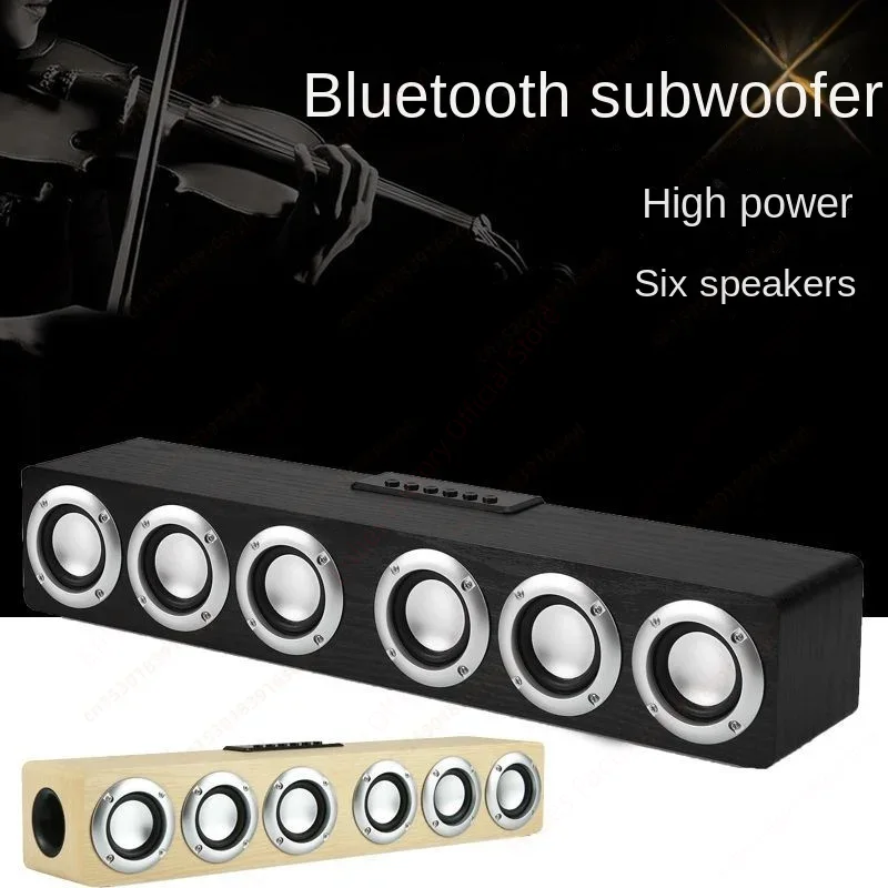 Super kraftfuld bluetooth-højttaler med seks subwoofere i træ, hjemmebiograf med tv-lydboks, soundbar med surround-stereo, tf-disk, u-disk